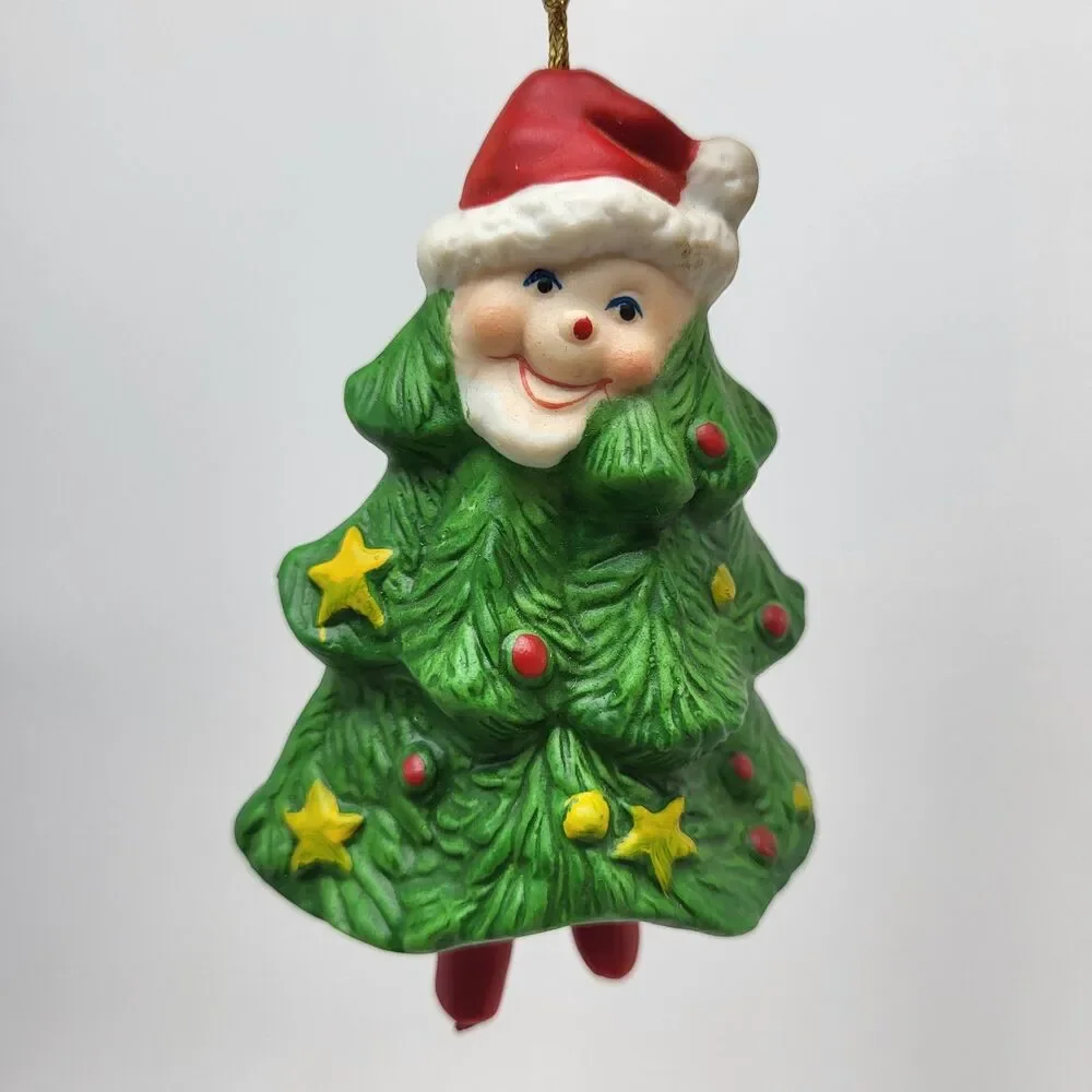 Vintage 1986 Giftco Cheery Chimes Porcelain Christmas Tree Elf Bell Ornament
